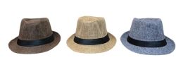 SOMBRERO FEDORA ALA CORTA TELA SIMIL RAFIA 